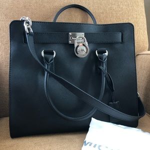 Michael Kors Large Hamilton Black Leather Tote